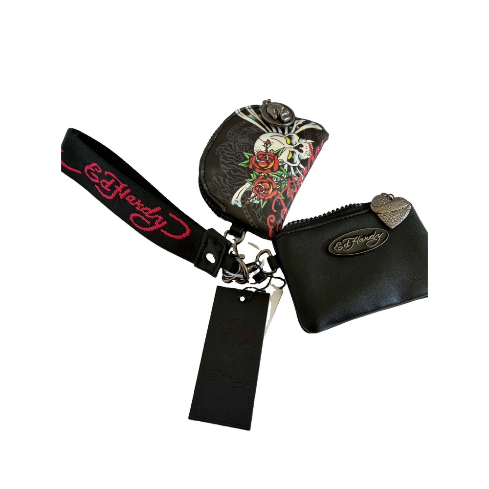 ED HARDY~ 2-set Coin detachable Black Skull Rose Tattoo Wristlet Set~NWT